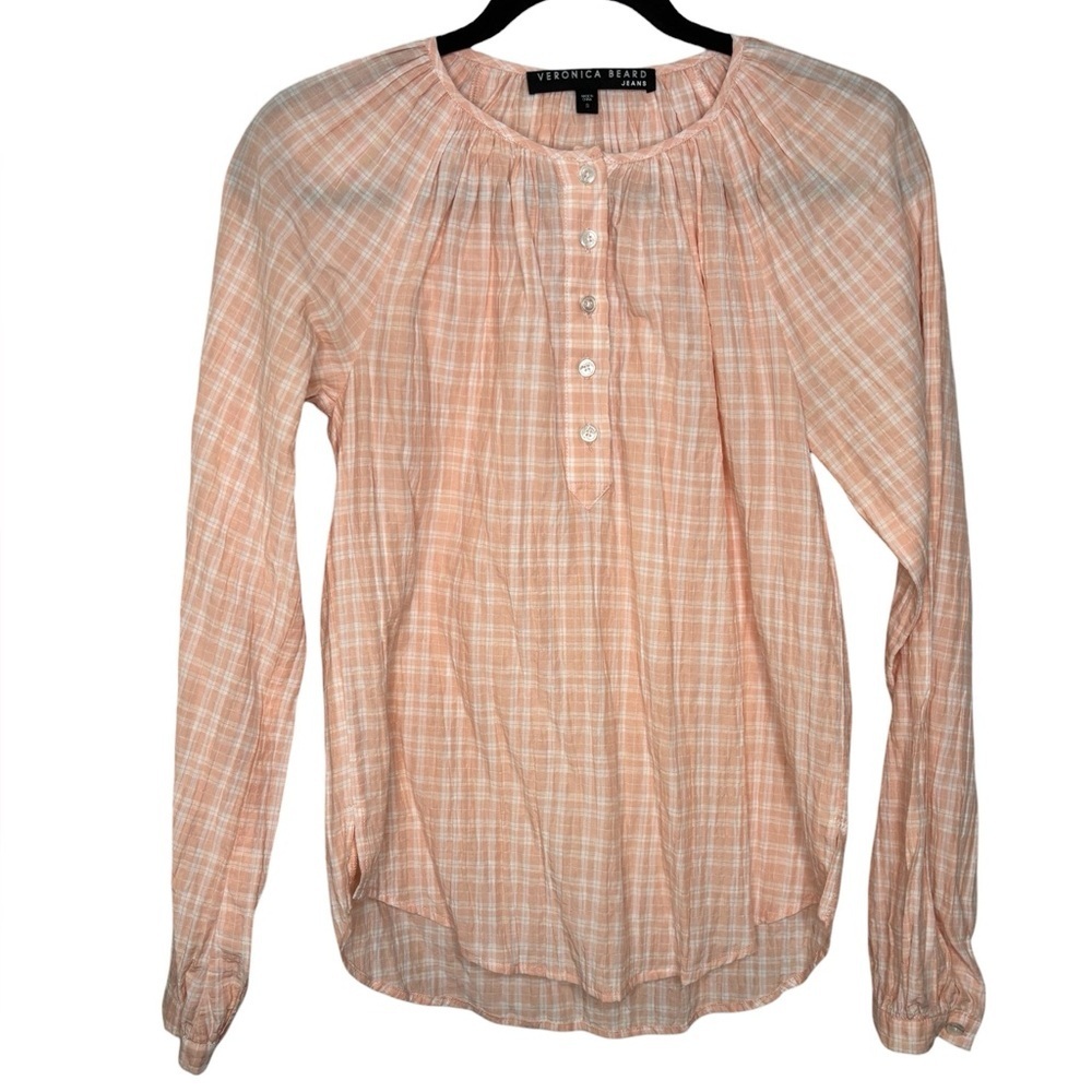 Veronica Beard Jeans Crinkle Plaid Long Sleeve Loose Fit Blouse Size Small